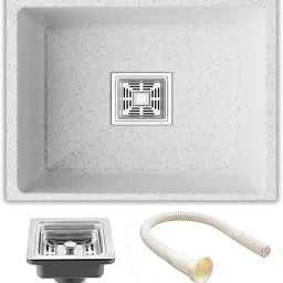 Quartz Single Bowl 21 x 18 x 9 inc|With Sink Coupling Waste Pipe (Marvel Alaska) Table Top Basin-image-53