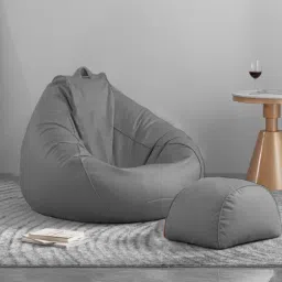 XXXL Faux Leather Bean Bag & Curve Footrest Filled with Beans Bean Bag ChairWith Bean Filling-11