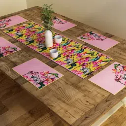 sej by nisha gupta Floral (12x18) Yellow & Pink Poly Cotton (Set of 6) Table Linen Set-picture-18
