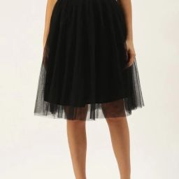 Women Solid Gathered Black Skirt-image-9