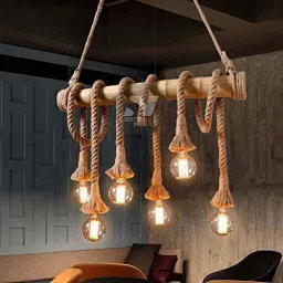 Bamboo Light Rope Cord Hemp Dining Lighting, Restaurant, Kitchen Vintage Pendant Lamp 6 Holder Hanging(Bulb Not Included) Pendants Ceiling Lamp-picture-17