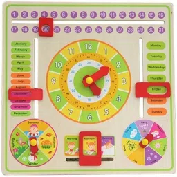 Wooden Calendar Clock Weather Seasons Wall Mountable with Slider Educational Toy Premium Board Dexterity Hand and eye coordination for Kids 3+ Years-37