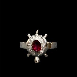 92.5 Sterling Silver Red Stone Ship Wheel Ring Silver Silver Plated Ring-image-3