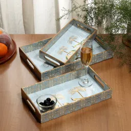 Set of 3 Rectangle Peacock Design Wooden Serving Tray for Diwali & Festive Gifts Tray-12
