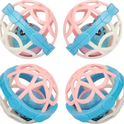 Baby Rattles Toy for Kids Rolling Hand Bell Ball Soft Plastic Rubber New Born Baby Rattles Toy - Pack of 4 (Multicolor) Rattle-8