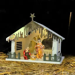 Christmas Decoration LED Light Foldable Plastic Crib House DIY Xmas Stable Separate Pieces 31 cm Pack of 8-image-21