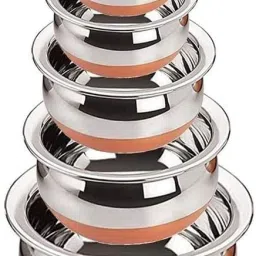 Pack of 5 Stainless Steel Cooking & Serving Copper Bottom Handi Set Biryani Pot Punjabi Handi for Home K4 Dinner Set-14
