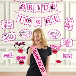 Bachelorette Party Kit | Bride to be Sash | Banner | Photo Booth Props | Bachelorette Party Decorations | Bride to be Gift | Engagement Party (Pack of 17)-image-78