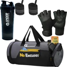 Gym Duffle Polyester Bag NO EXCUSES With Wrist Band /Gloves/Shaker Bottle-500 ML Fitness Accessory Kit Kit-picture-28