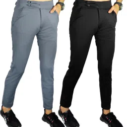 Pack of 2 Men Slim Fit Multicolor Lycra Blend Trousers-image-28
