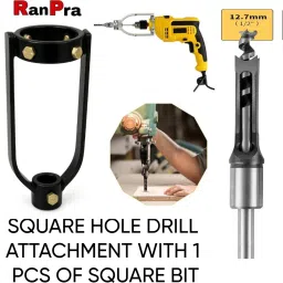 BLACK SQUARE HOLE DRILL BIT ATTACHMENT HOLDER WITH ONE PIECE OF 12 MM SQUARE BIT Woodworking Auger Tool Bench Stand Drill Mortise Drilling DIY Machine-image-19