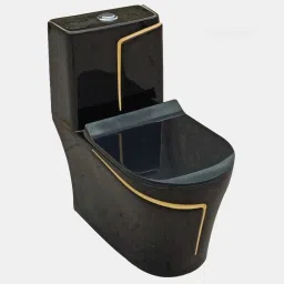 Ceramic Shining Black commode with Yellow Finishing Line and Round Flush Button Ceramic Shining Black commode with Yellow Finishing Line and Round Flush Button Western Commode-7