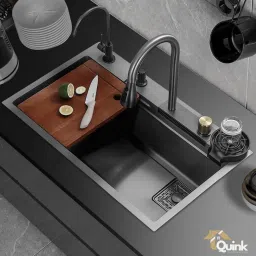 30" x 18" x 9" Waterfall Kitchen Sink With Integrated Waterfall And Pull-down Vessel Sink-image-66