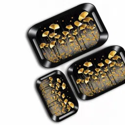 Stylish Plastic Serving Tray Set with Golden Floral Design – Set of 3 Tray Serving Set-picture-8