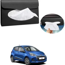 Car Tissue Holder, Sun Visor Napkin Holder, Tissue Box Holder, PU Leather Tissue Box, Backseat Tissue Purse Case Holder Black For Hyundai i10 Vehicle Tissue Dispenser-1