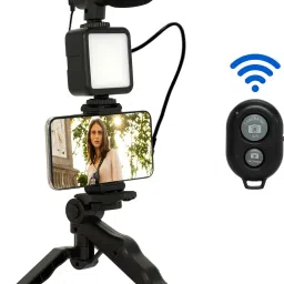 Alchiko Newest Mini Live Streaming Tripod & LED Kit Flexible 360 Rotation & Shotgun Mic 250 lx Camera LED Light-picture-21