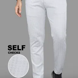 Men Regular Fit Silver Cotton Blend Trousers-image-4