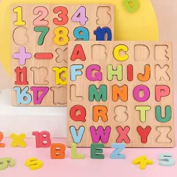bloombec Pack of 2 Alphabets and Numbers Wooden Puzzles for Kids image 2