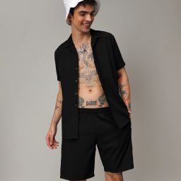 Men Top & Shorts Set Black Solid-image-98