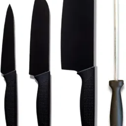 4 Pc Stainless Steel Knife Set High Carbon Ultra Sharp Butcher, Pairing, Vegetable for Kitchen With Sharpener-image-64