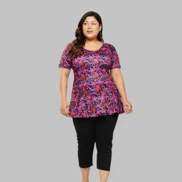 Womens Sports Wear Rani-Black Colour Floral Print Nylon Plus Size Swim Suit Self Design Women Swim-dress Pink Swimsuit-image-91