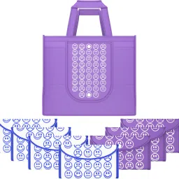 Pack of 8 Smile Foldable Shopping Bags For Women | Purple & White Blue Pack of 8 Grocery Bags-image-83