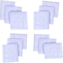 Best Quality Plain Cotton Handkerchief for Men and Women,Size_21*21,White Multi Lining white Base,Pack of 12 ["White"] Handkerchief-image-21