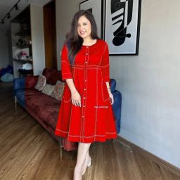 Women Gown Red Above Knee/Mid Thigh Length Dress-image-115