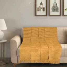 saral home Beige Cotton and Polyester Striped 55 x 63 Inches Throw-picture-0