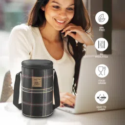 milton (3 Containers, 1 X 320 ml, 2 X 450 ml each) With Jacket, Black 3 Containers Lunch Box image 2