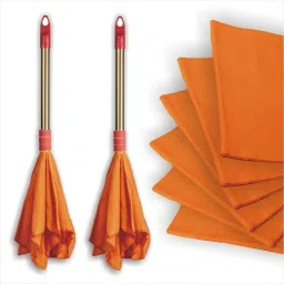 Combo Set of Duster-Dust Mop with Handle - 2pc + Hi-Density Dusting Cloths - 6pc Wet and Dry Plastic Cleaning Cloth-20