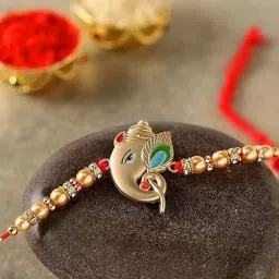 Religious TR-RB23-Bro-SingleRakhi-NK004 Assorted Rakhi, Greeting Card, Chawal Roli Pack Set-image-91