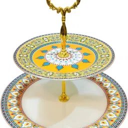 Ceramic 2-Tier Cup Cake Stand Fruit Tiered Serving Platter Serving Dessert Tower Ceramic Cake Server-25