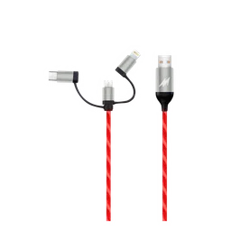 Macmerise Illume Type A to Type C, Micro USB, Lightning 3.3 Feet (1M) 3-in-1 Cable (LED Light Flow, Red)-11