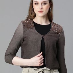 Women Embellished Single Breasted Casual Blazer-image-2