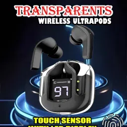 crecro Ultrapod Bluetooth Earbuds Headset Crystal Transparent Design,LED Display P75 Smart Headphones-image-32