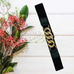 Women Evening, Casual, Party, Formal Gold Synthetic Belt-image-11
