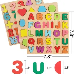 rainbowstore Learn,and Play: Wooden Puzzle Board Set-Alphabet, Numbers, and Shapes(Pack of 3) image 2