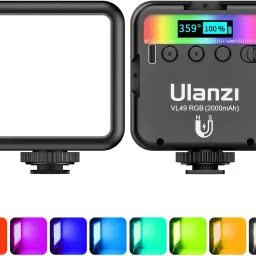 Hiffin ULANZI VL49 RGB Video, LED Camera Light 360° Full Color Portable Photography Lighting with 3 Cold Shoe, 2000mAh Rechargeable CRI 95+ 2500-9000K Dimmable Panel Lamp Support Magnetic Attraction 800 lx Camera LED Light-33