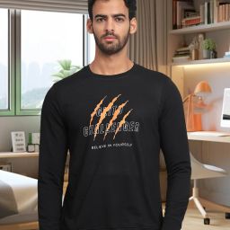 Men Printed Round Neck Black Sweater-image-3