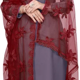 Net Embroidered Maroon Women Dupatta-image-57