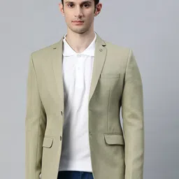 ESSAS club Men Green Solid Regular Fit Single-Breasted Blazer-53