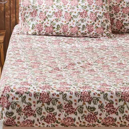 TEAL BY CHUMBAK Pixel White Floral Printed 104 TC Queen Bedsheet With 2 Pillow Covers-image-26
