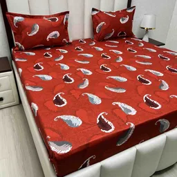 Pure Decor Red & White Ethnic Motifs 210 TC Queen Bedsheet with 2 Pillow Covers-image-76