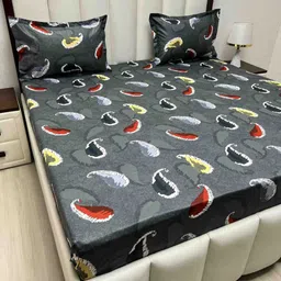 Pure Decor Grey & White Ethnic Motifs 200 TC Queen Bedsheet with 2 Pillow Covers-picture-8