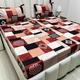 Pure Decor Passion Fur Black & Maroon Ethnic Cotton 240 TC Queen Bedsheet Set-2.28mx2.54m-32