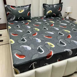 Pure Decor Passion Fur Grey & Red Ethnic Pure Cotton 300 TC Queen Bedsheet Set-2.28mx2.54m-image-99
