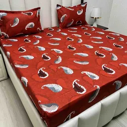 Pure Decor Passion Fur Red & White Ethnic Cotton 240 TC Queen Bedsheet Set-2.28mx2.54m-image-24