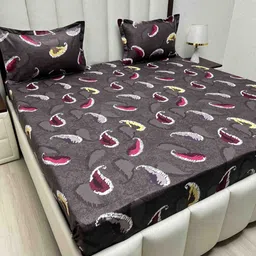 Pure Decor Purple & White Ethnic Motifs Queen Bedsheet with 2 Pillow Covers-picture-21