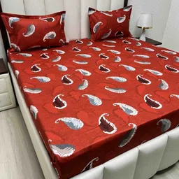 Pure Decor Red & White Ethnic Motifs Pure Cotton 220 TC Queen Bedsheet Set 2.28 m x 2.54 m-image-89